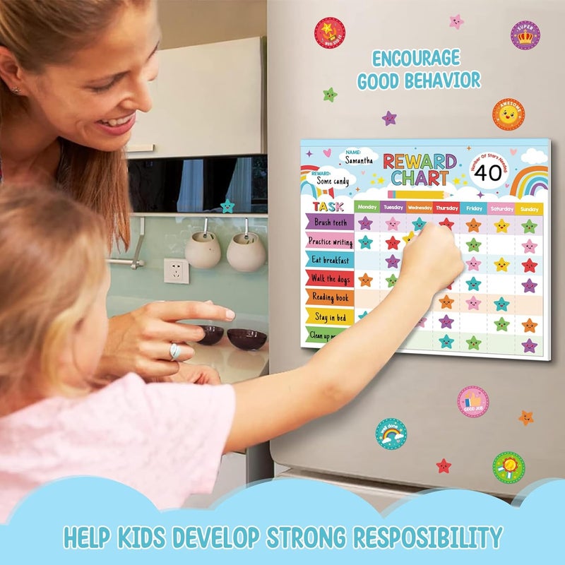 KEASKELL Reward Chart for Kids,Magnetic Behavior Chore Chart for Kids at Home,26 Rainbow Blue Chore Charts,1960 Star Stickers,56 Reward Stickers,Incentive Chore Chart to Develop Responsibility and Good Habits - Image 5